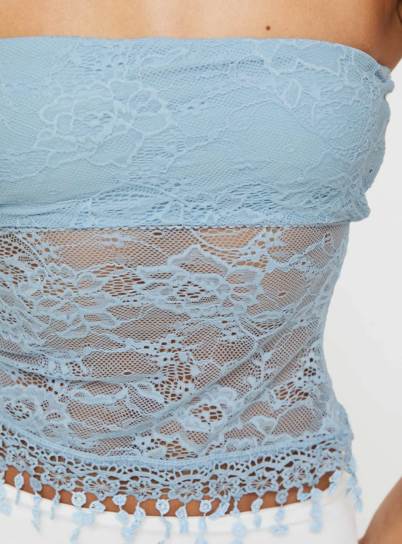 Blue Lace Strapless Top